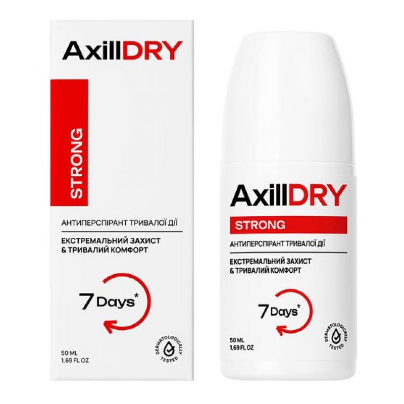 AXILLDRY Кульковий антиперспірант тривалої дії Strong до 7 днів, 50 мл AXILLDRY Кульковий антиперспірант тривалої дії Strong до 7 днів, 50 мл