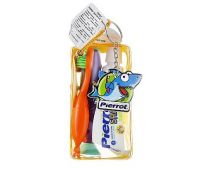Набор детский "Акула", оранжевый + бирюзово-фиолетовая акула + желтый чехол Pierrot Kids Sharky Dental Kit (tbrsh/1шт. + tgel/25ml + press/1шт.)