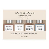 Сет мініатюр парфум-блиску для волосся WOW & LOVE Shimmering Hair Perfume, 4 × 7 мл